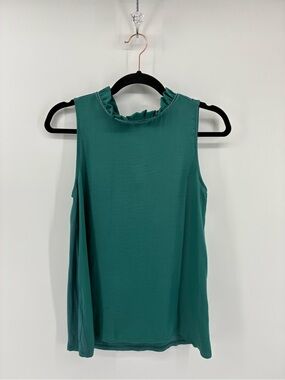 Loft Teal Ruffle-Neck Sleeveless Top Tank Top